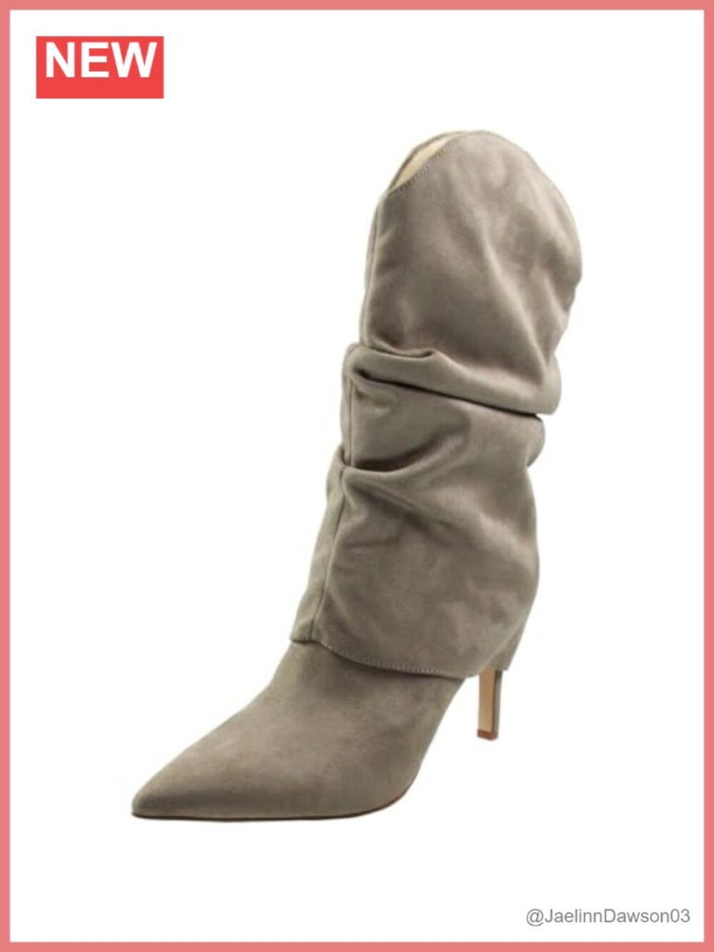 Faux Suede Pull-On Pointy Toe Stiletto Heel Mid-Calf Boots Slouchy Design